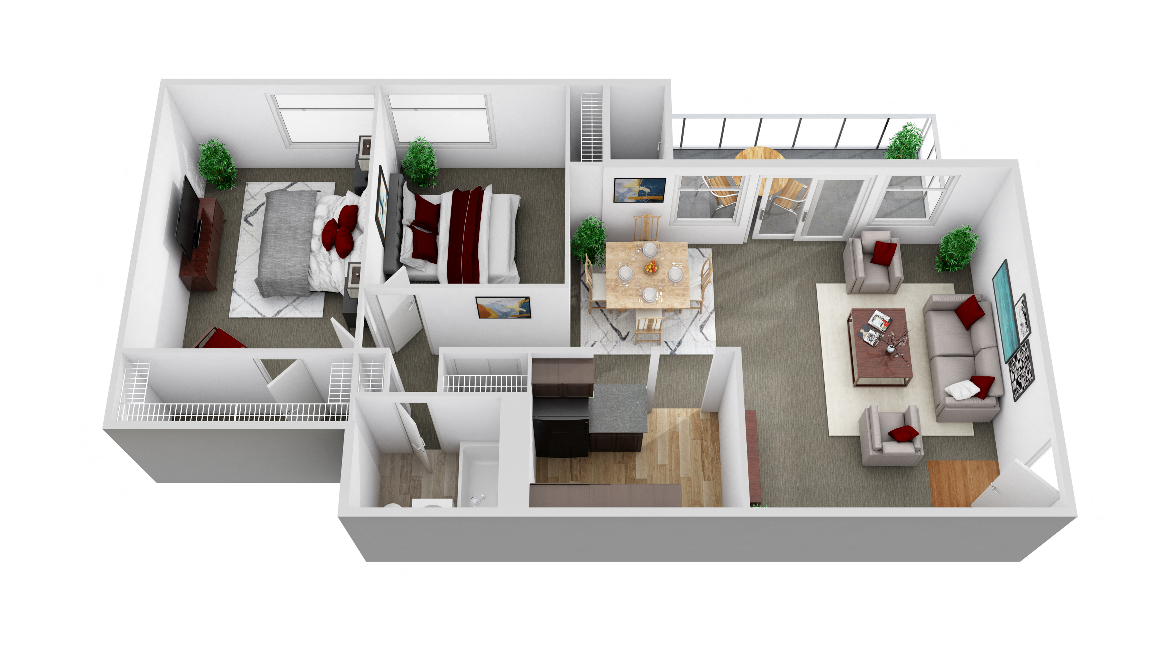 Floor plan for 2 beds, 1 bath, 780 sqft